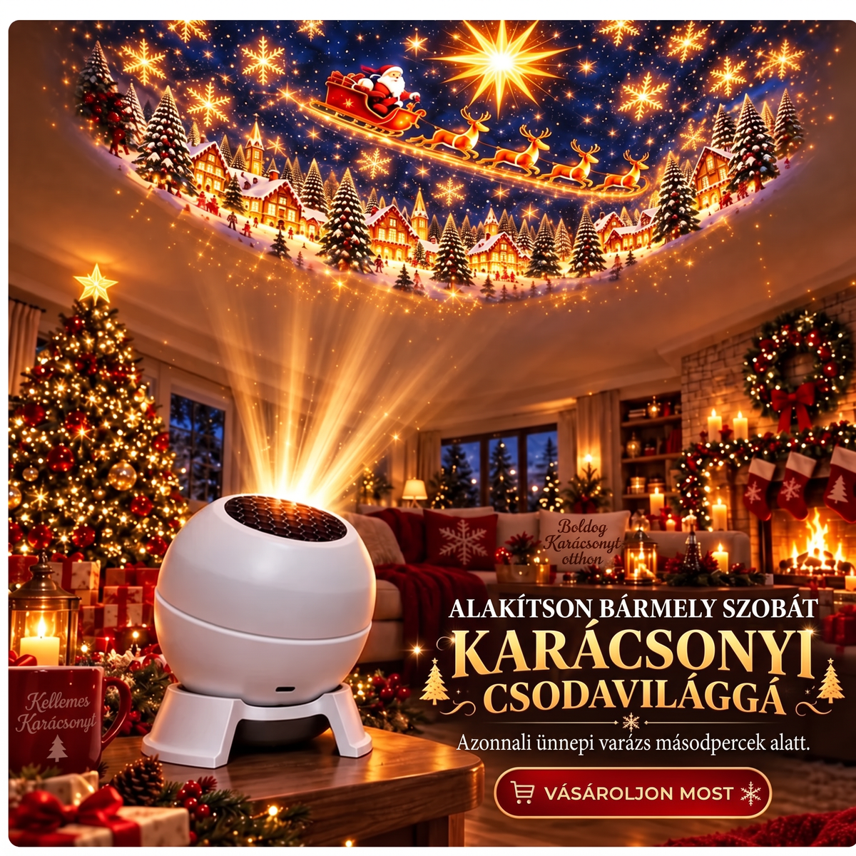 匈牙利-🚢🎄Forgó karácsonyi fényvetítő – 8 ünnepi motívum