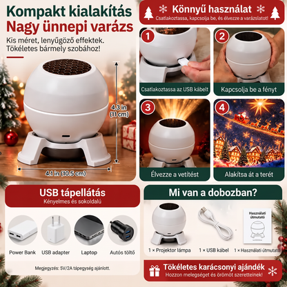 匈牙利-🚢🎄Forgó karácsonyi fényvetítő – 8 ünnepi motívum