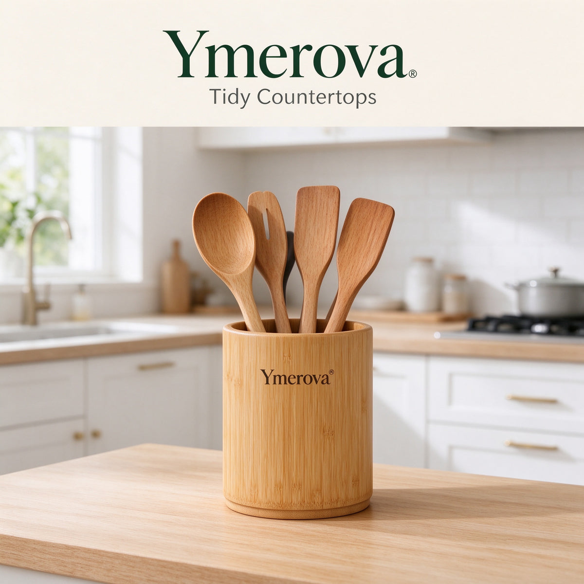 Ymerova® Bamboo Utensil Caddy