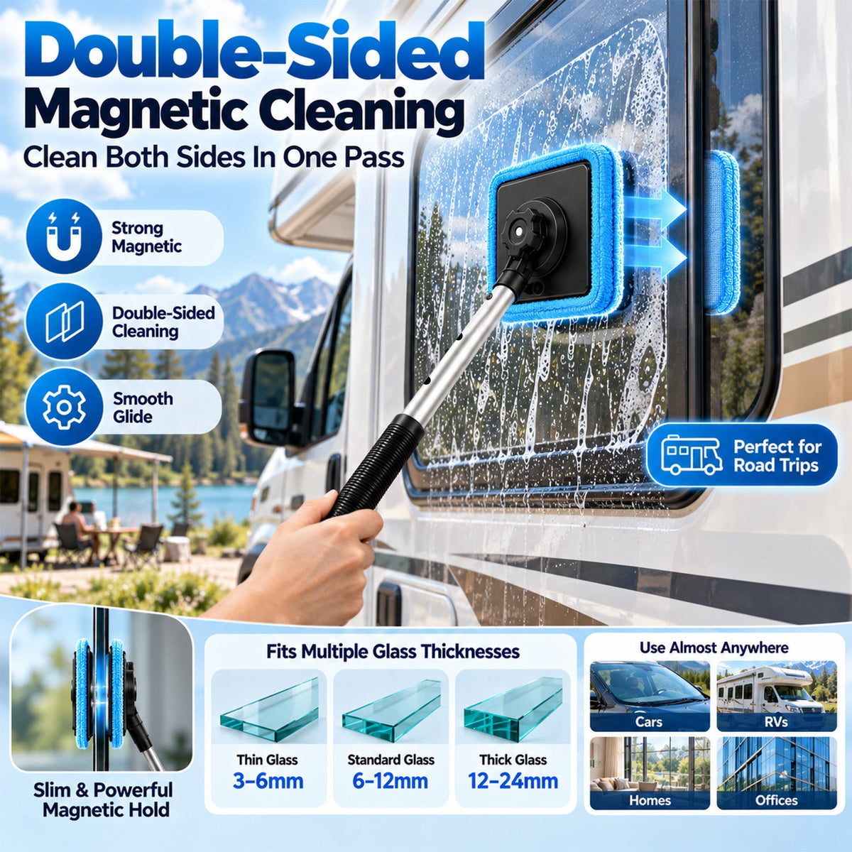 All-In-One Magnetic Glass Cleaner 🔥— Dual-Side Cleaning, Washable Pads & Versatile Home and Car Use | One Kit. Cleaner Glass. Less Effort. 💎
