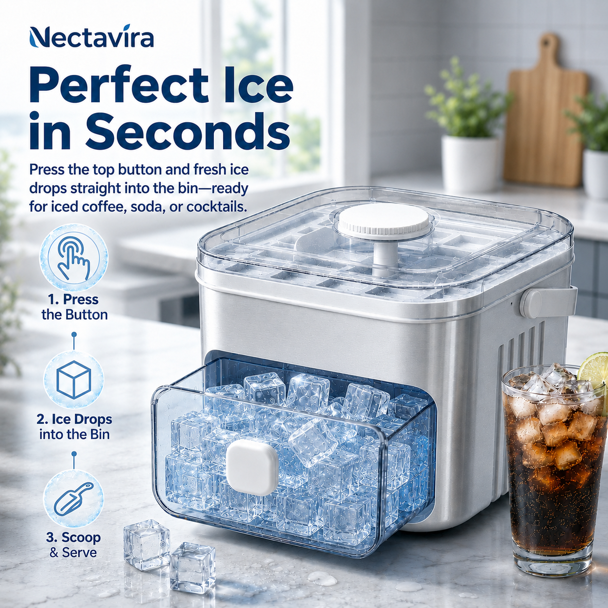 🧊 Nectavira® 2-in-1 Ice Cube Tray with Storage Bin