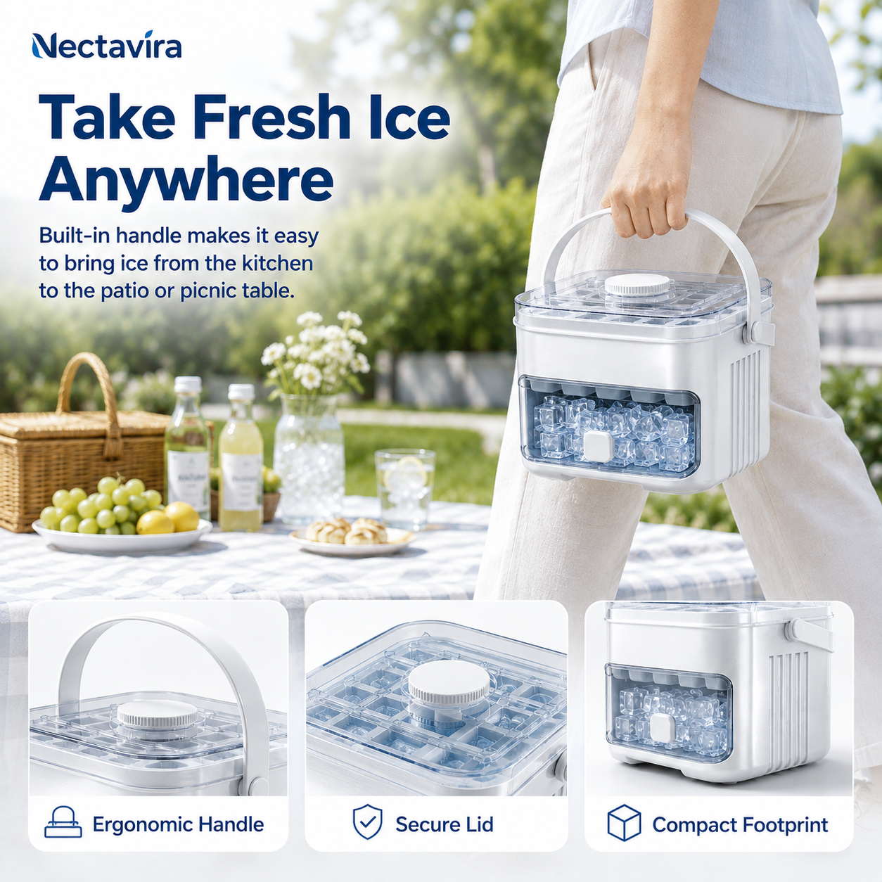 Portable Nectavira ice storage box with carry handle