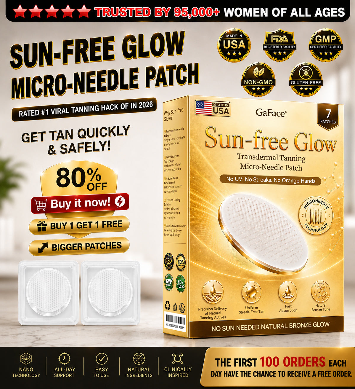 𝗚𝗮𝗳𝗮𝗰𝗲®☀️🍀 Sunless Natural Glow Transdermal Tanning Micro-Needle Patch