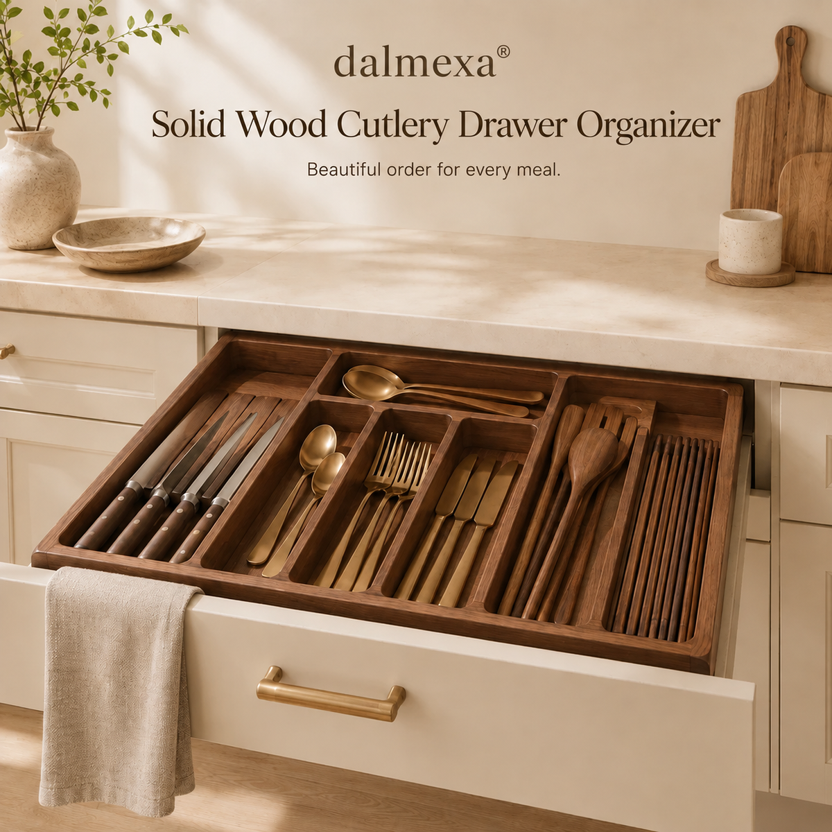 dalmexa®Solid Wood Cutlery Drawer Organizer