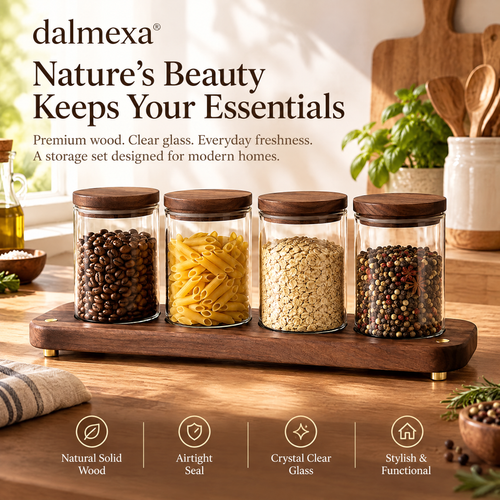 dalmexa® Solid Wood Storage Jar Tray Set
