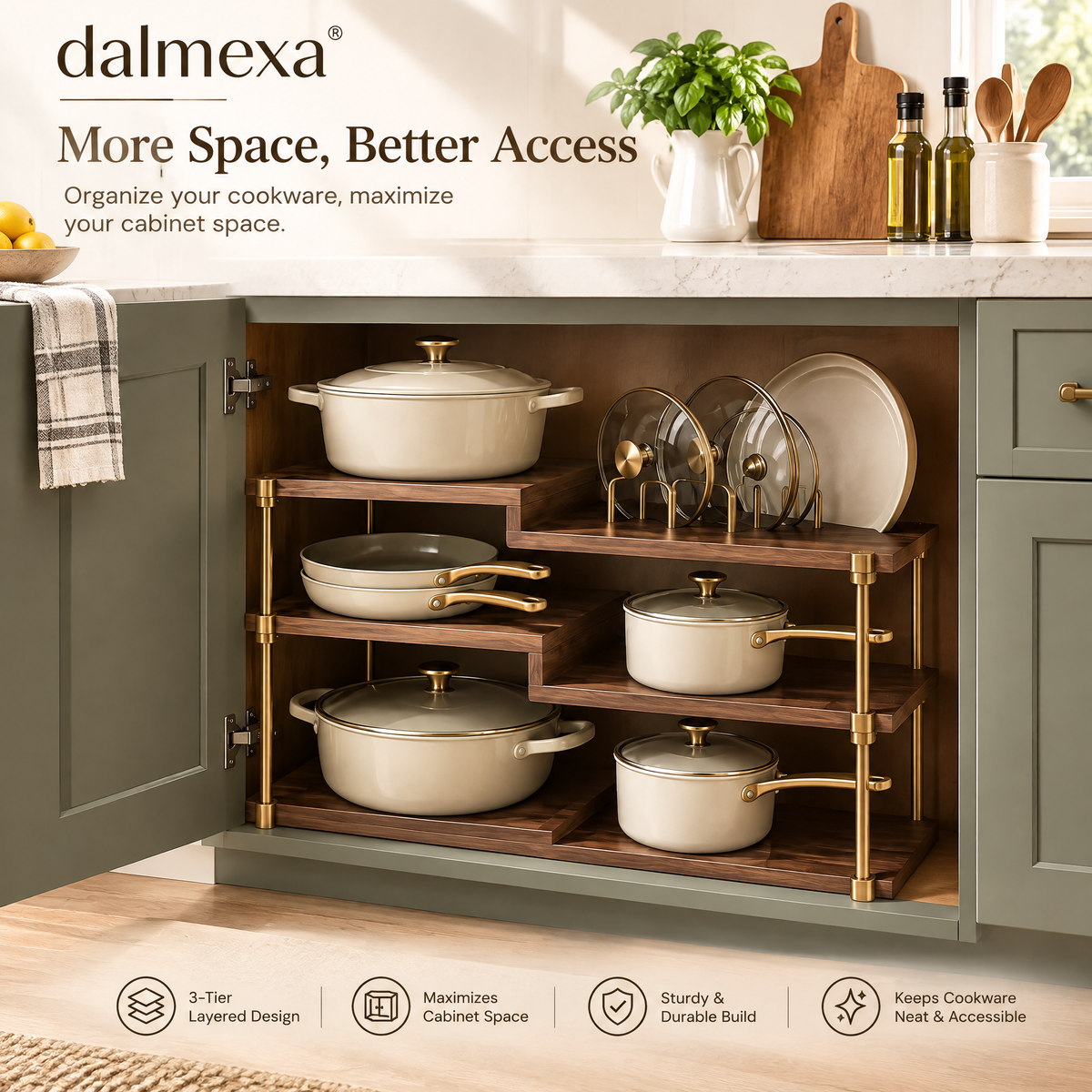dalmexa® Solid Wood Cookware Organizer Rack