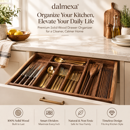 dalmexa®Solid Wood Cutlery Drawer Organizer