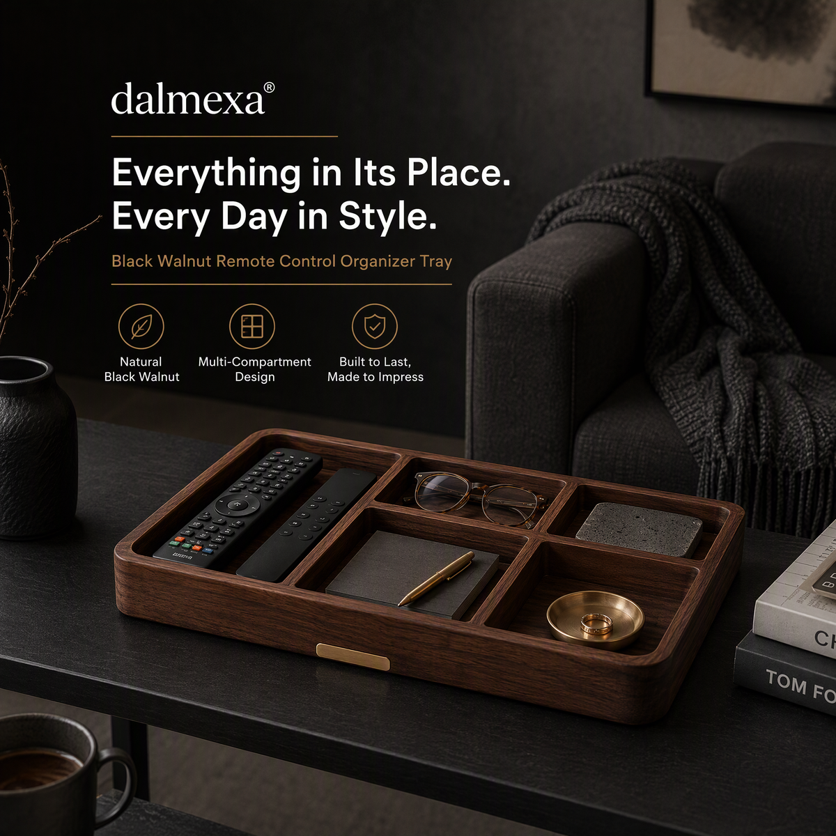 dalmexa® Solid Wood Remote Organizer Tray
