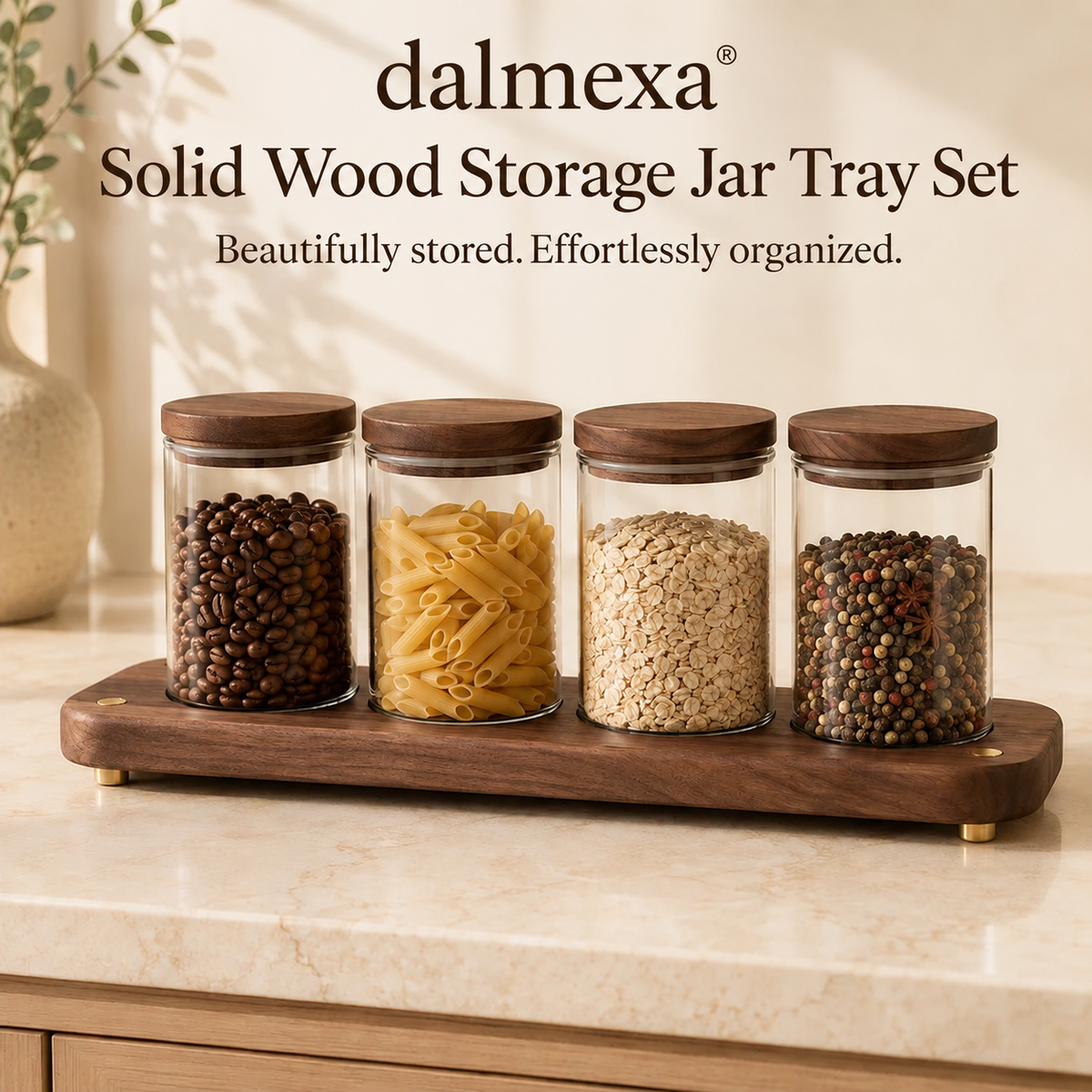 dalmexa® Solid Wood Storage Jar Tray Set